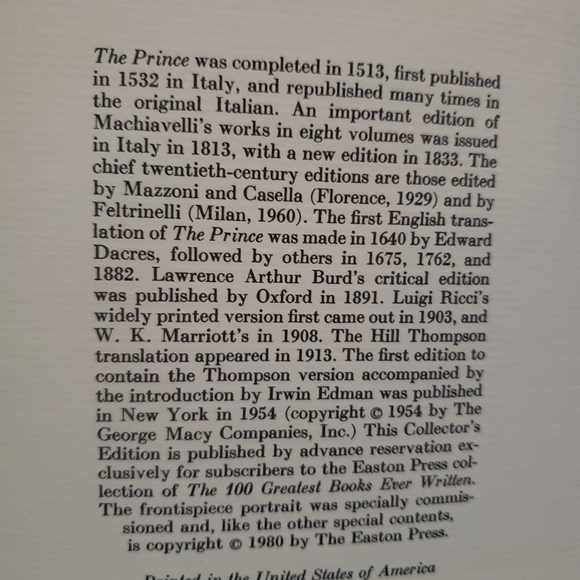 Leatherbound Book, The Prince by Machiavelli, Collectors Edition - Picture 11 of 12